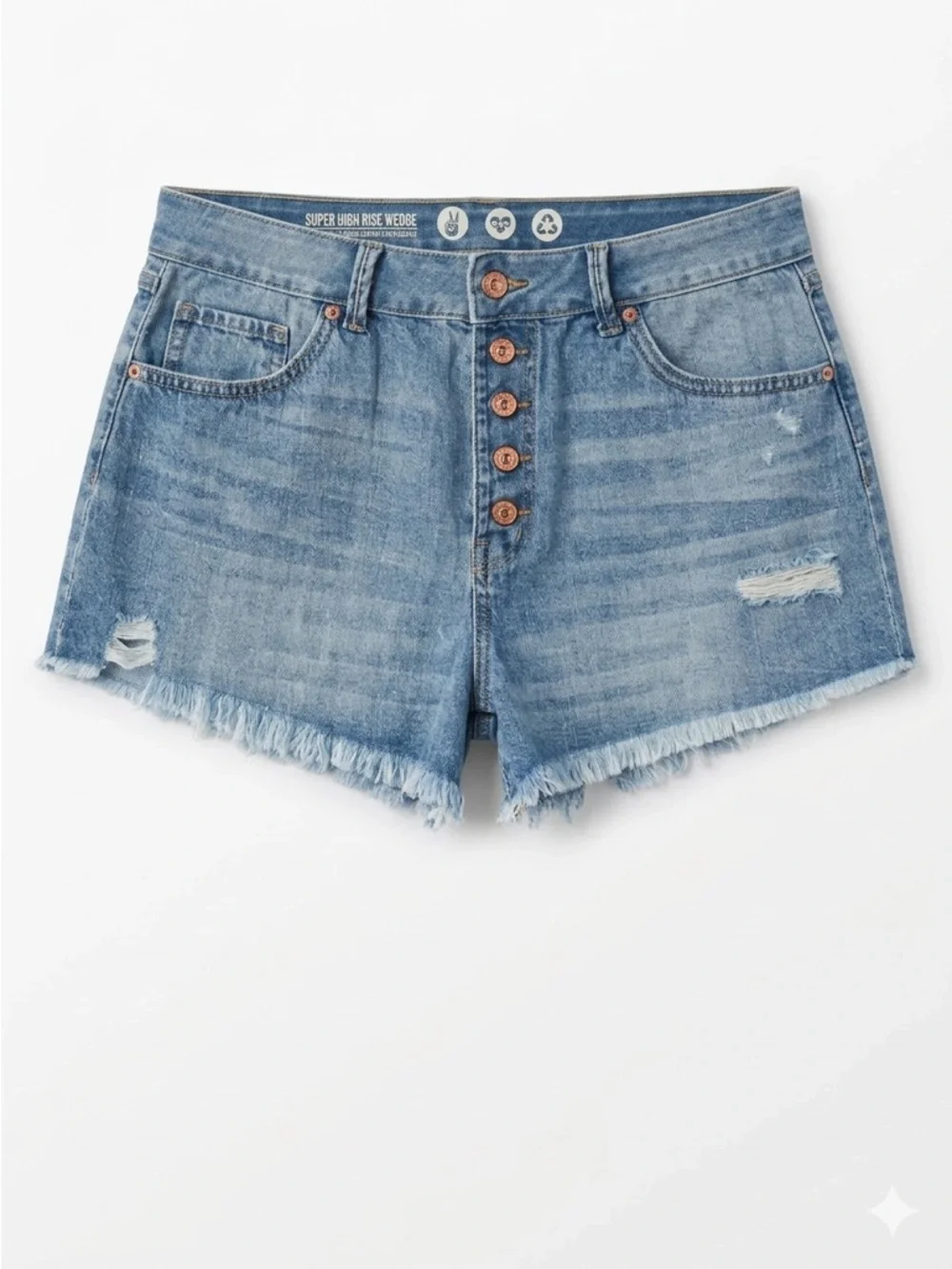 Rewash High Rise Button Fly Distressed Denim Cutoff Shorts Size 31
